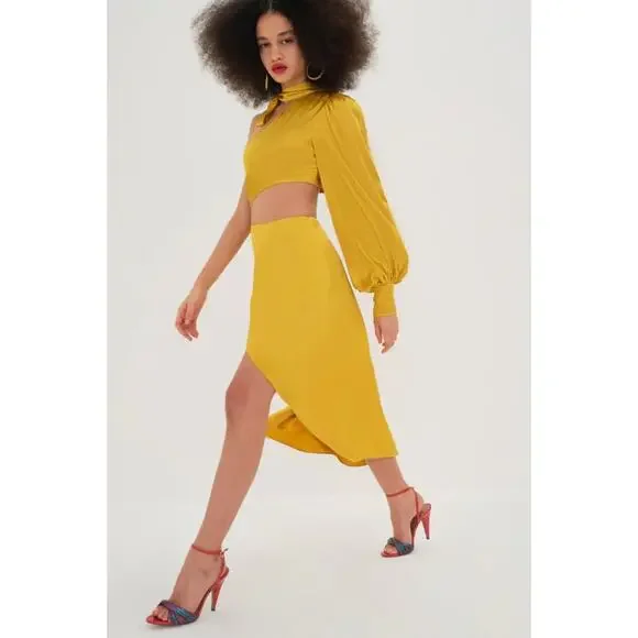 For Love & Lemons Mila Yellow Satin One Shoulder dress NWT